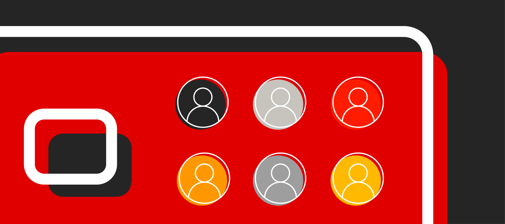 Six account icons in various colors